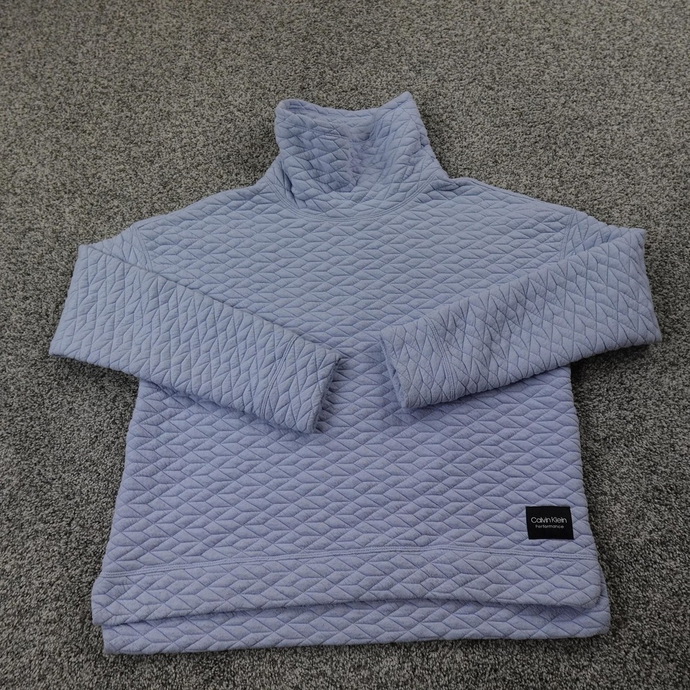 Calvin Klein Sweater Womens M Blue Performance Quilted Funnel Neck Pullover‎ Top